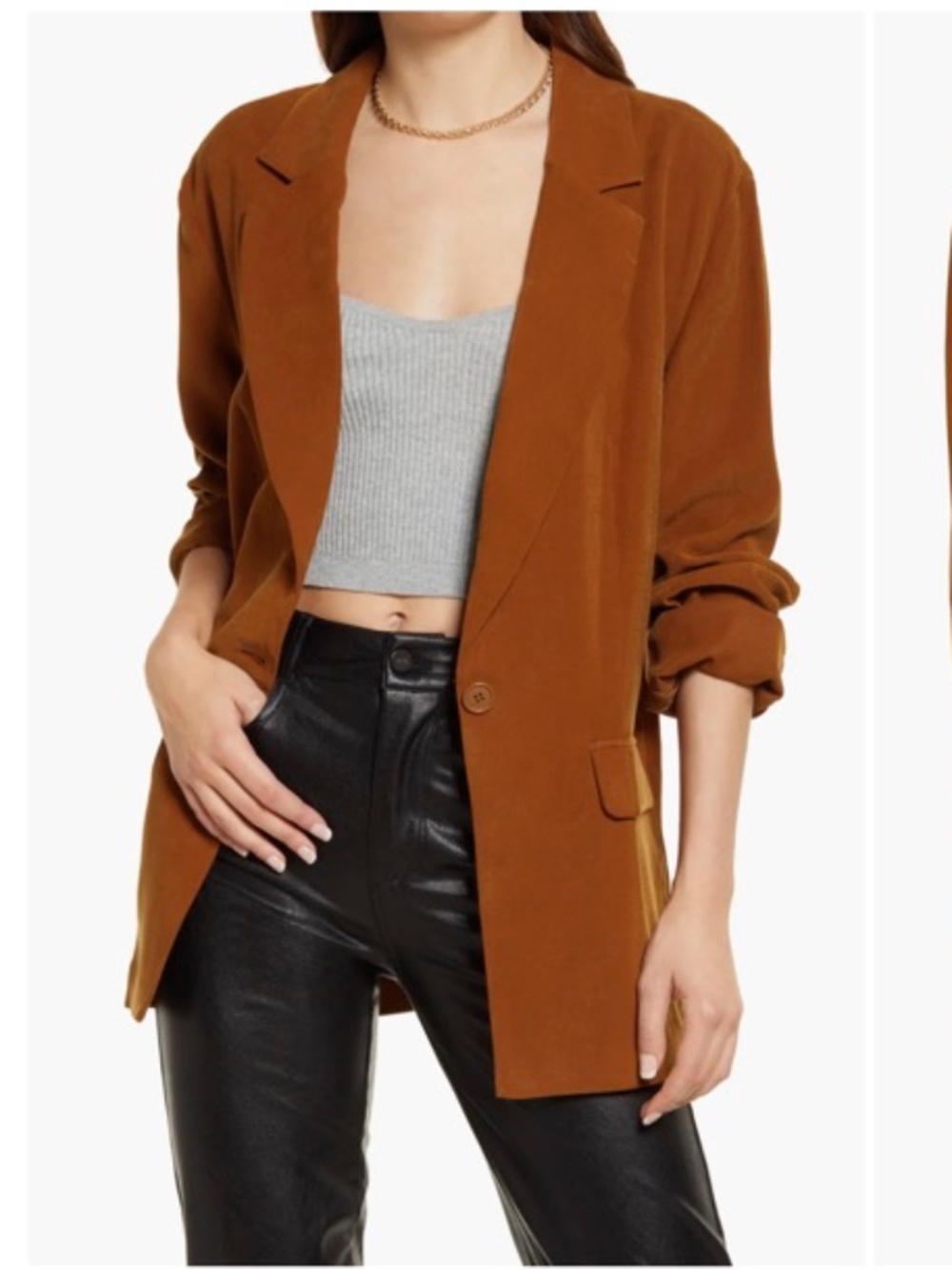 Open Edit Light Weight Blazer, Cognac (Brown), Large